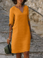 Women V-Neck Dress lightweight flattering silhouette multiple colours