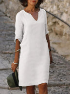 Women V-Neck Dress lightweight flattering silhouette multiple colours