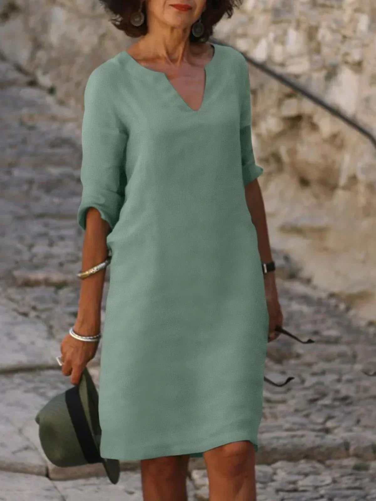 Women V-Neck Dress lightweight flattering silhouette multiple colours
