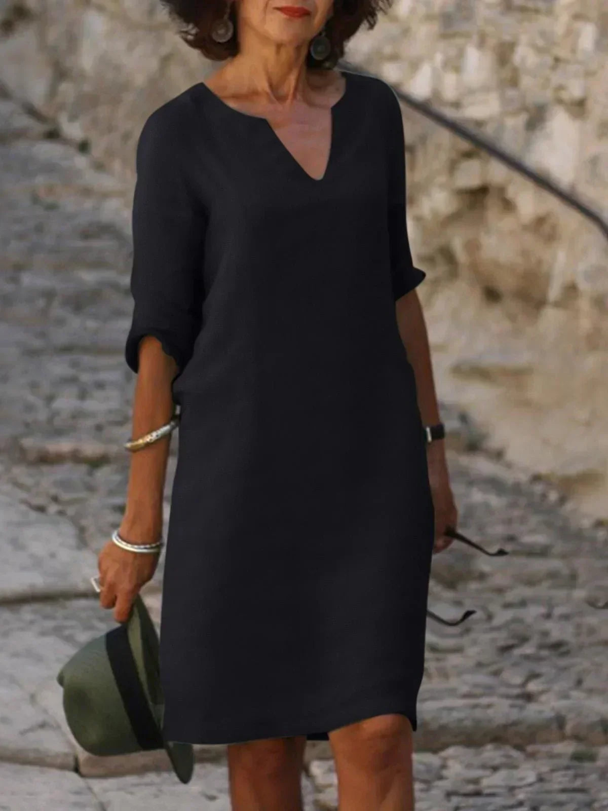 Women V-Neck Dress lightweight flattering silhouette multiple colours