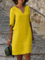 Women V-Neck Dress lightweight flattering silhouette multiple colours