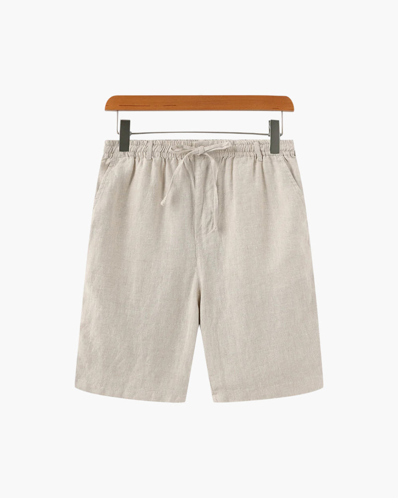 Men's linen shorts straight fit lightweight summer casual, available in beige white black grey blue