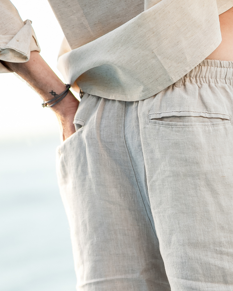 Men's linen shorts straight fit lightweight summer casual, available in beige white black grey blue
