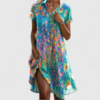 Women boho flowy dress short sleeve in multiple colors relaxed fit