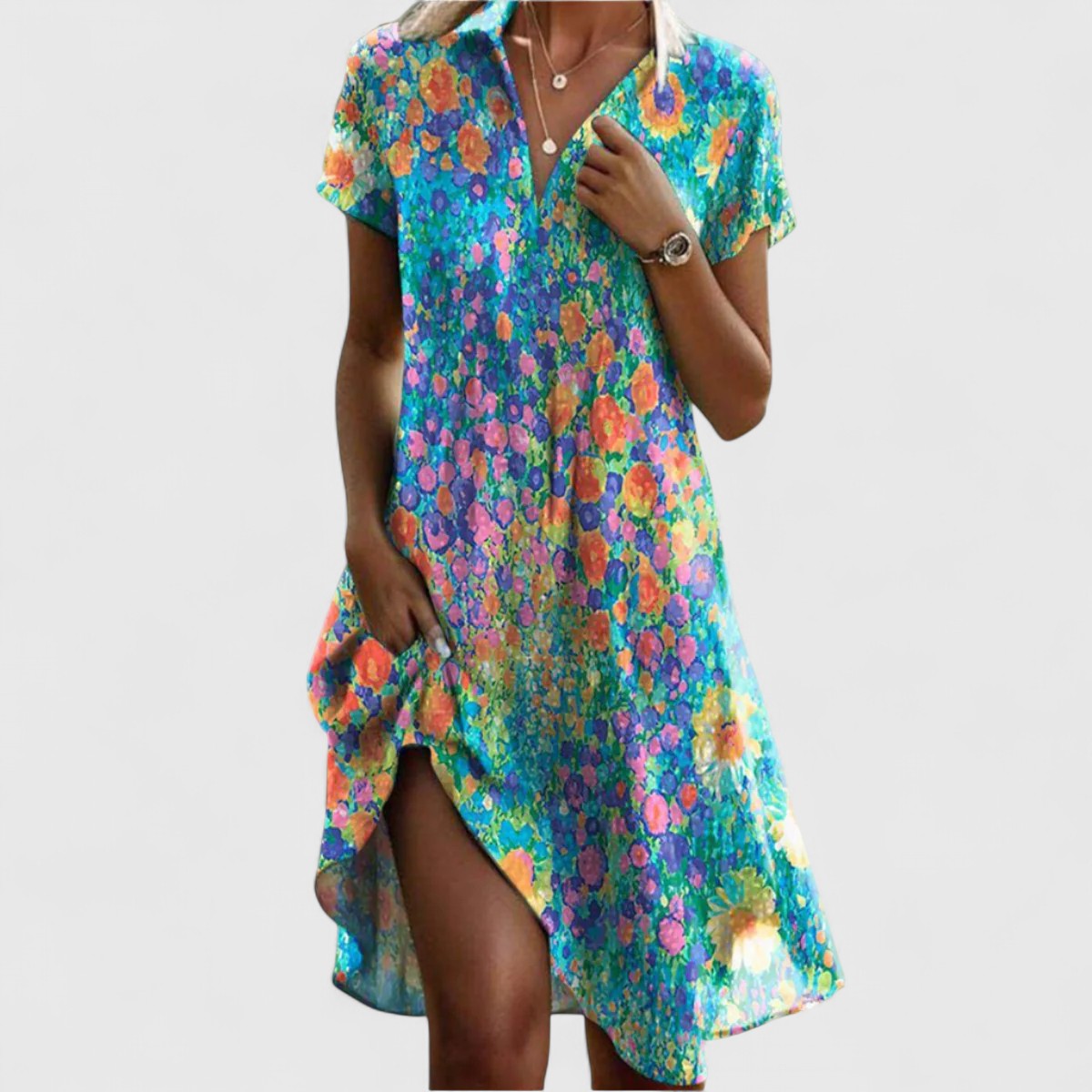Women boho flowy dress short sleeve in multiple colors relaxed fit