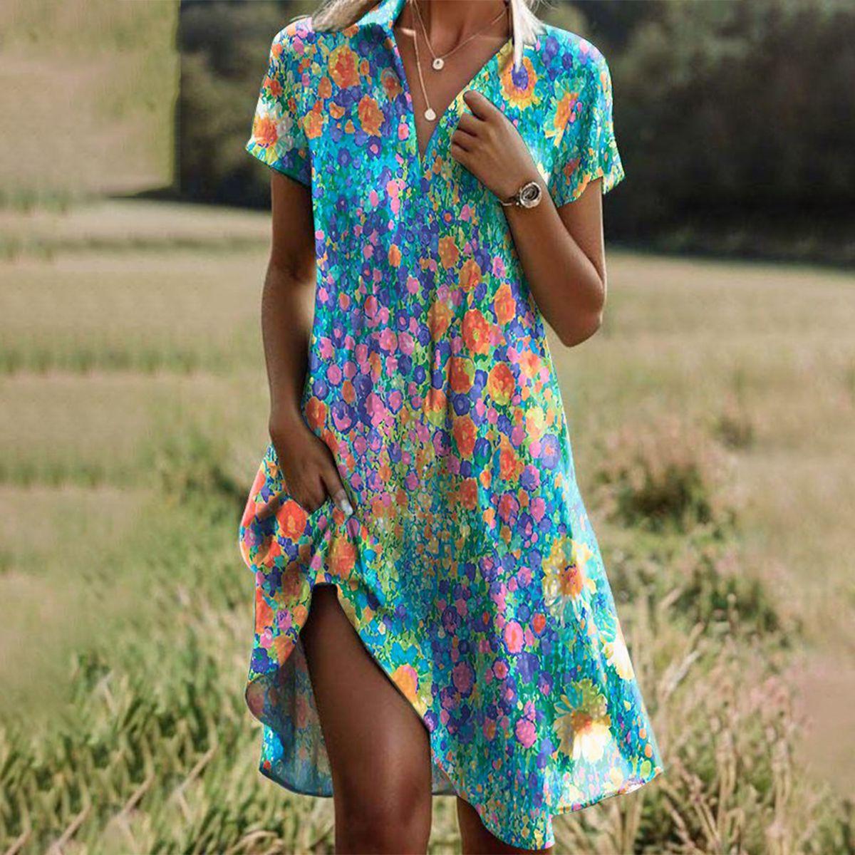 Women's boho summer dress, flowy maxi fit, lightweight beach holiday style