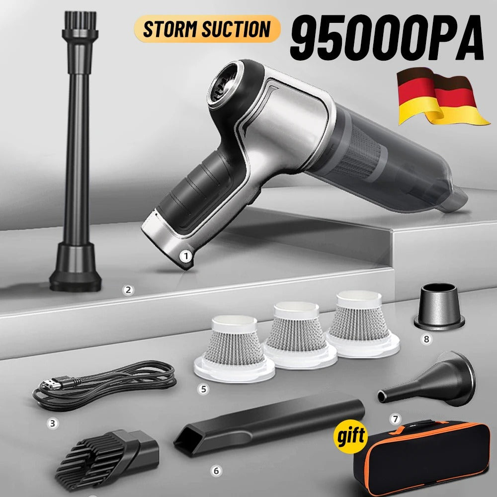 Cordless car vacuum cleaner 95000Pa brushless motor lightweight silver