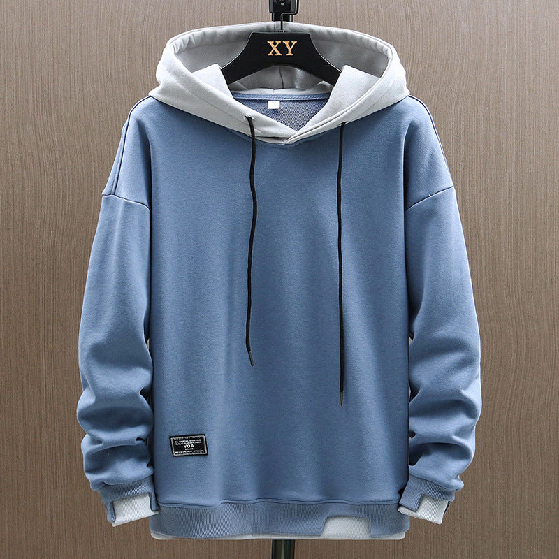 Men two tone hoodie with kangaroo pocket and adjustable drawstring hood