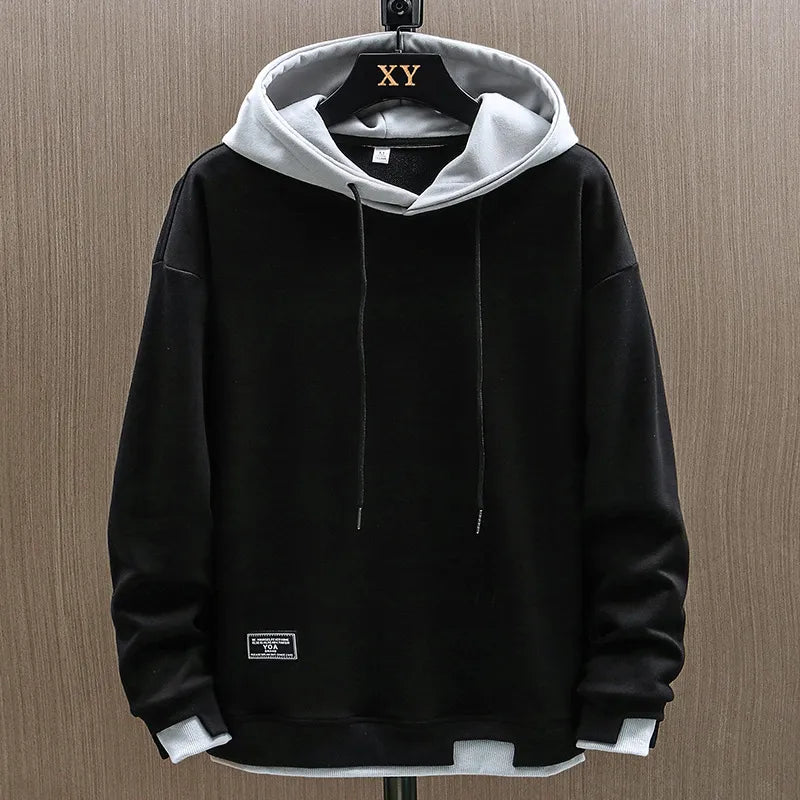 Men two tone hoodie with kangaroo pocket and adjustable drawstring hood
