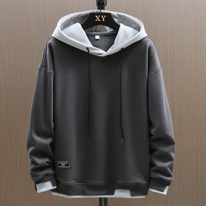 Men two tone hoodie with kangaroo pocket and adjustable drawstring hood