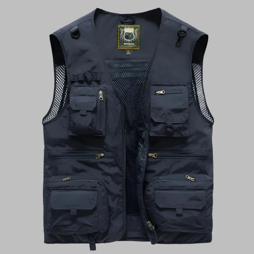 Multi pocket water resistant vest with stand collar and zip pockets