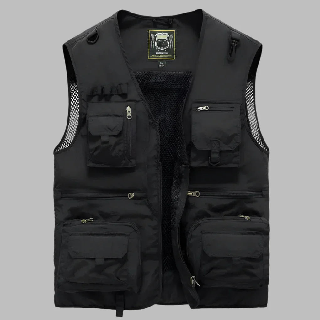 Multi pocket water resistant vest with stand collar and zip pockets