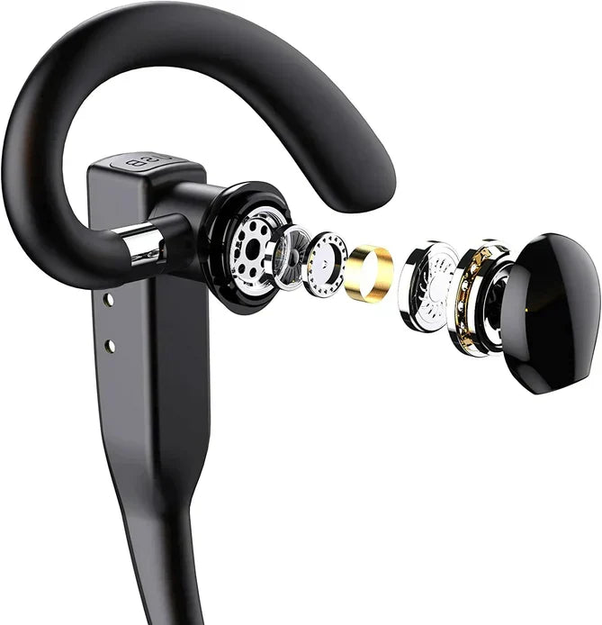 Men Bluetooth 5.1 noise cancelling headset with dual microphones in black