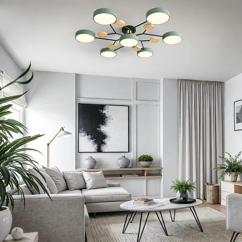 LED semi flush ceiling light halo ring design iron acrylic multi light