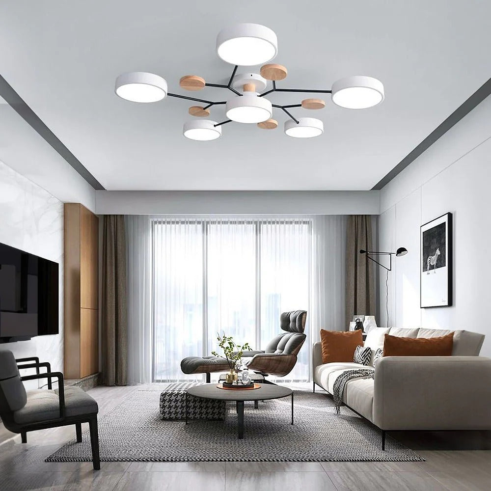 LED semi flush ceiling light halo ring design iron acrylic multi light