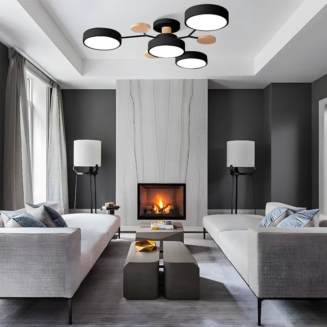 LED semi flush ceiling light halo ring design iron acrylic multi light
