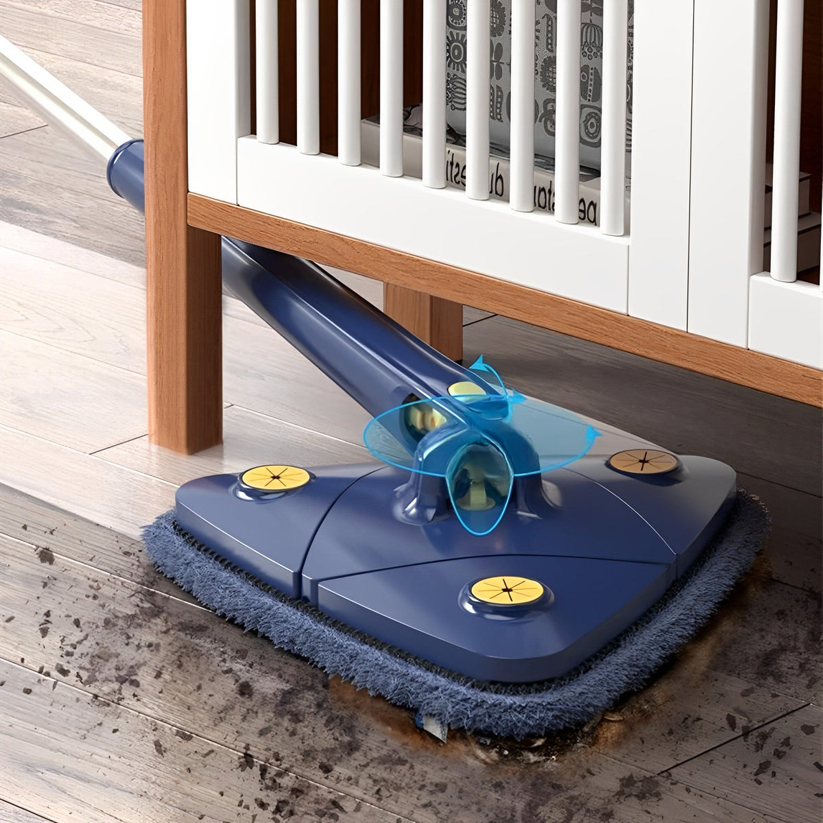 360 triangular spin mop with push-pull wringing and microfiber pad, extendable handle