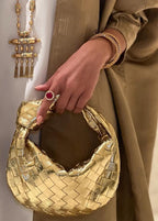 Women woven mini handbag braided faux leather compact shoulder bag