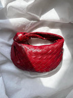 Women woven mini handbag braided faux leather compact shoulder bag