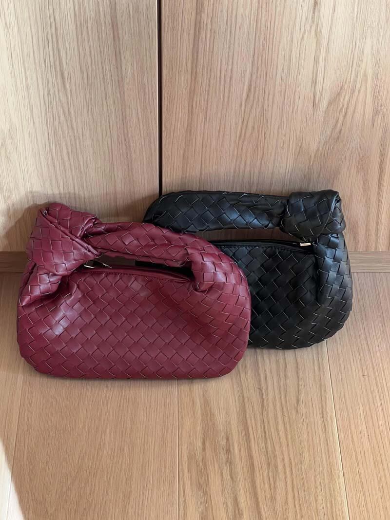 Women woven mini handbag braided faux leather compact shoulder bag