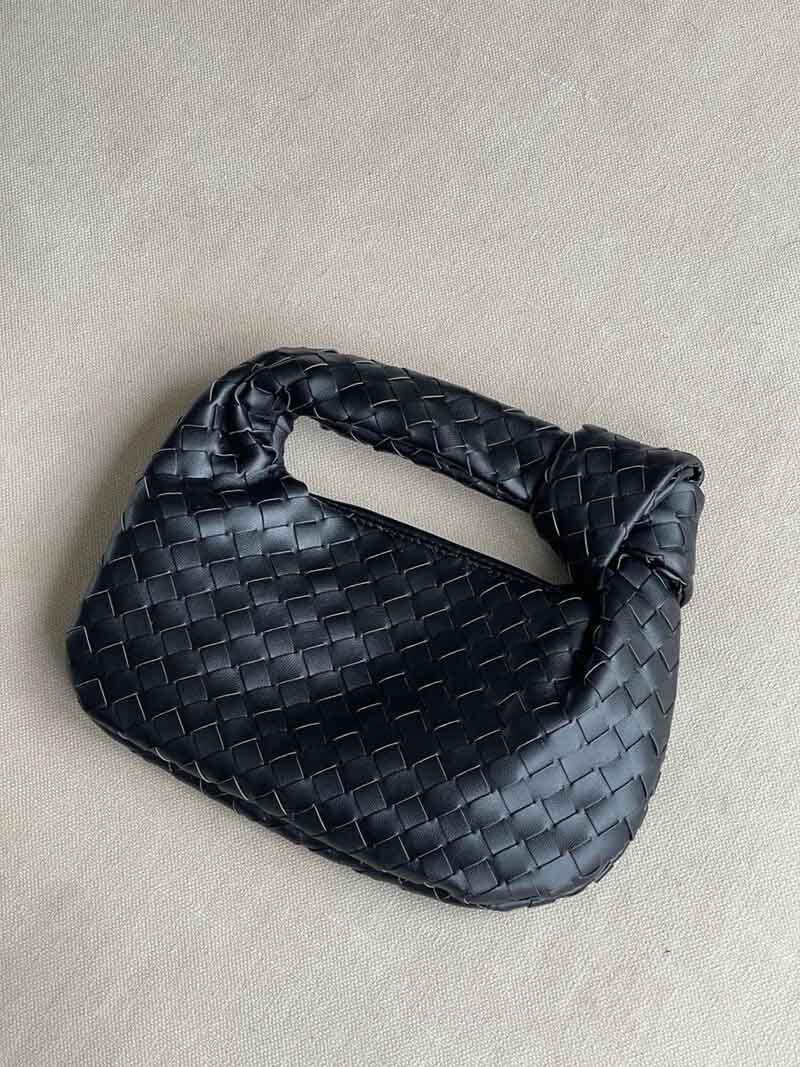 Women woven mini handbag braided faux leather compact shoulder bag
