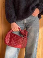 Women woven mini handbag braided faux leather compact shoulder bag