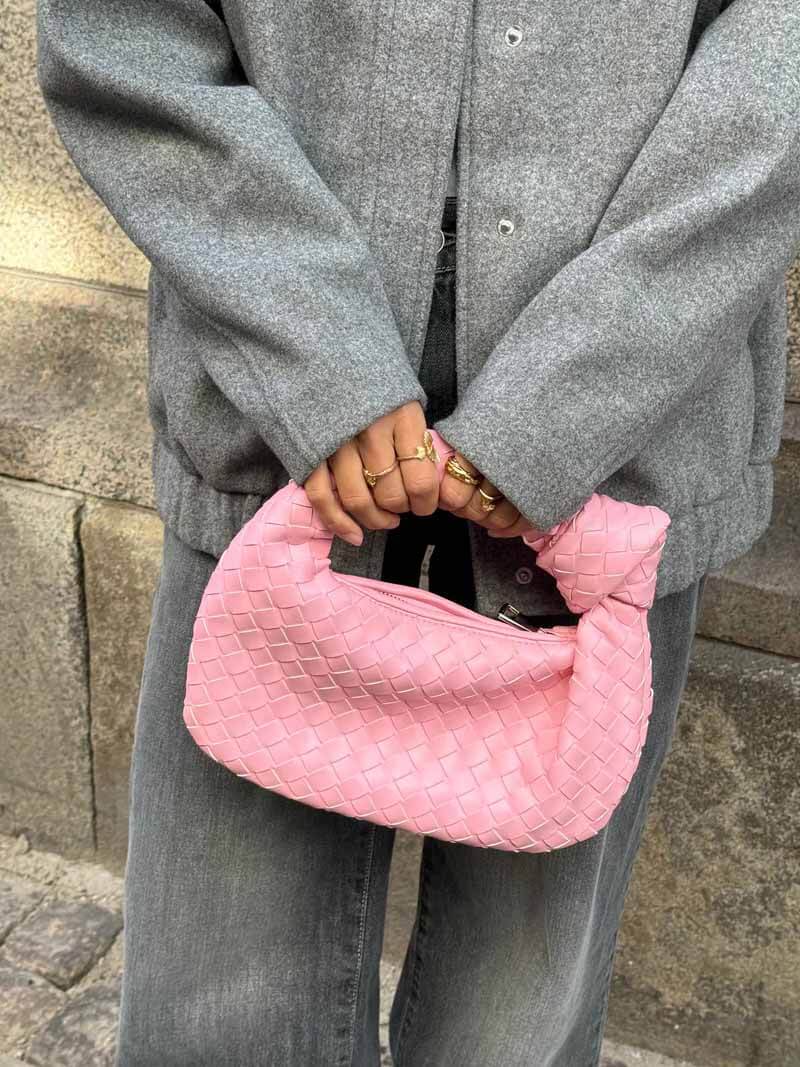 Women woven mini handbag braided faux leather compact shoulder bag