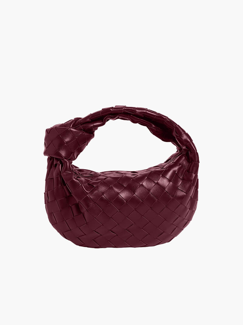 Women woven mini handbag braided faux leather compact shoulder bag