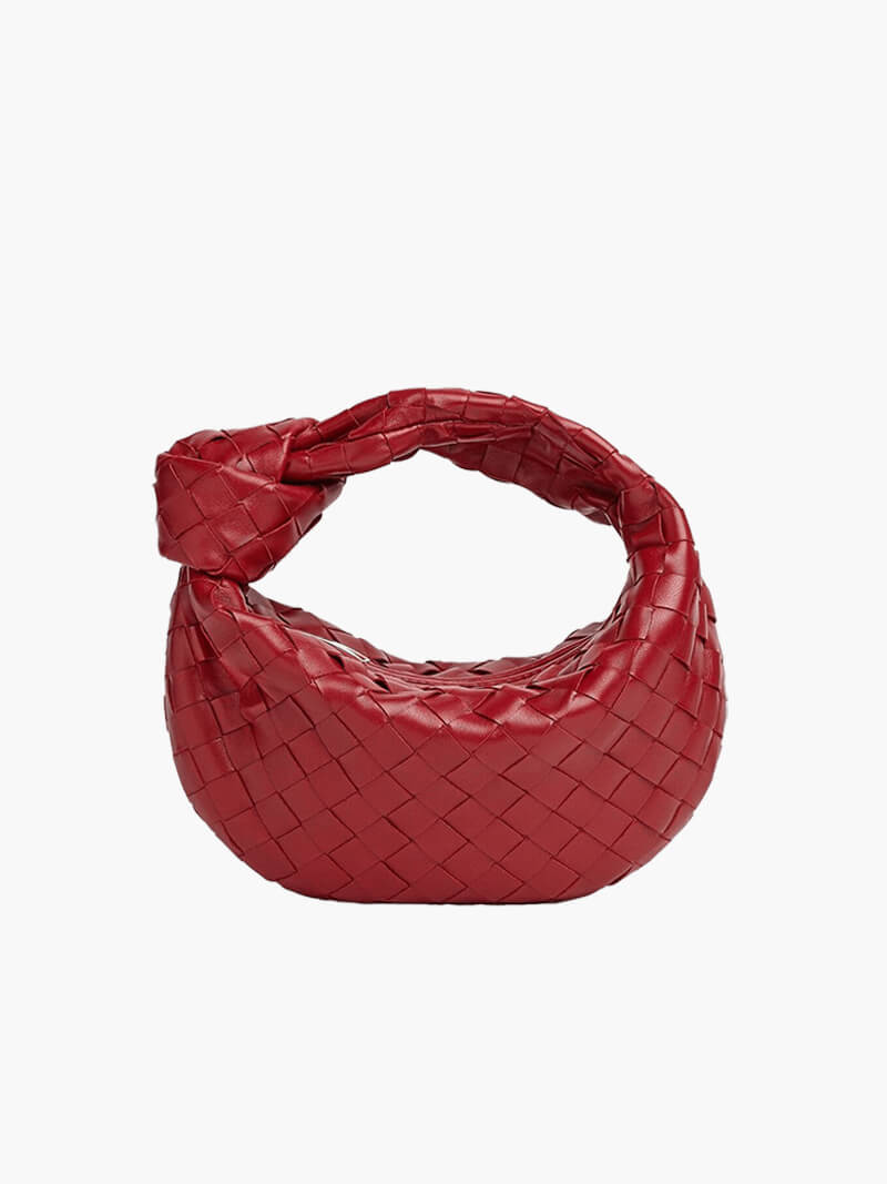 Women woven mini handbag braided faux leather compact shoulder bag