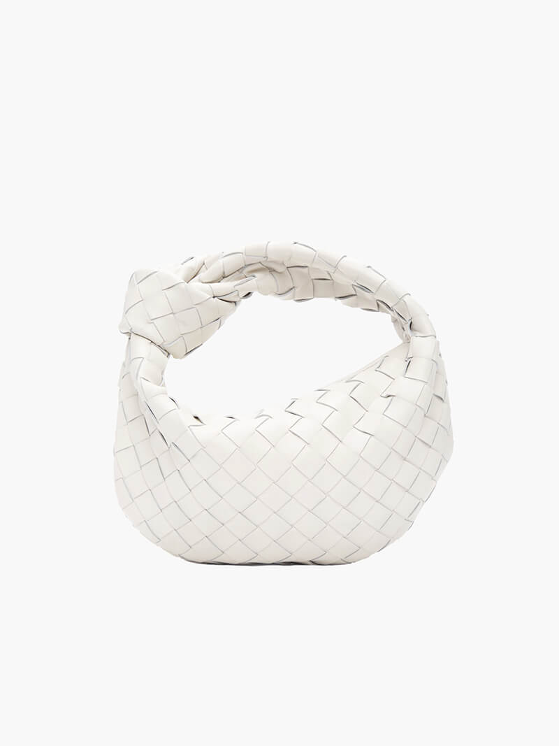 Women woven mini handbag braided faux leather compact shoulder bag