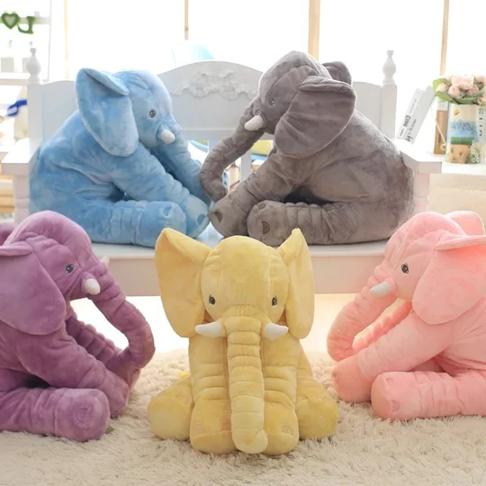 Baby elephant plush pillow soft cuddle toy in pastel colors 40cm and 60cm