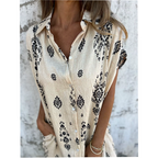 Women cotton linen loose fit dress with pockets short sleeve round neckline