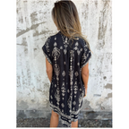 Women cotton linen loose fit dress with pockets short sleeve round neckline