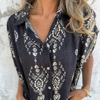 Women cotton linen loose fit dress with pockets short sleeve round neckline