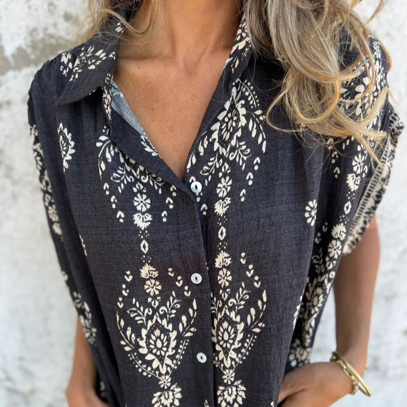 Women cotton linen loose fit dress with pockets short sleeve round neckline
