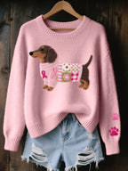 Women casual graphic crew neck sweater relaxed fit in multiple colors