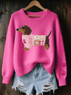 Women casual graphic crew neck sweater relaxed fit in multiple colors