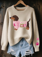 Women casual graphic crew neck sweater relaxed fit in multiple colors