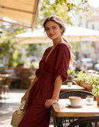 Women's wide-leg jumpsuit with V-neck and belted waist, elegant occasion wear