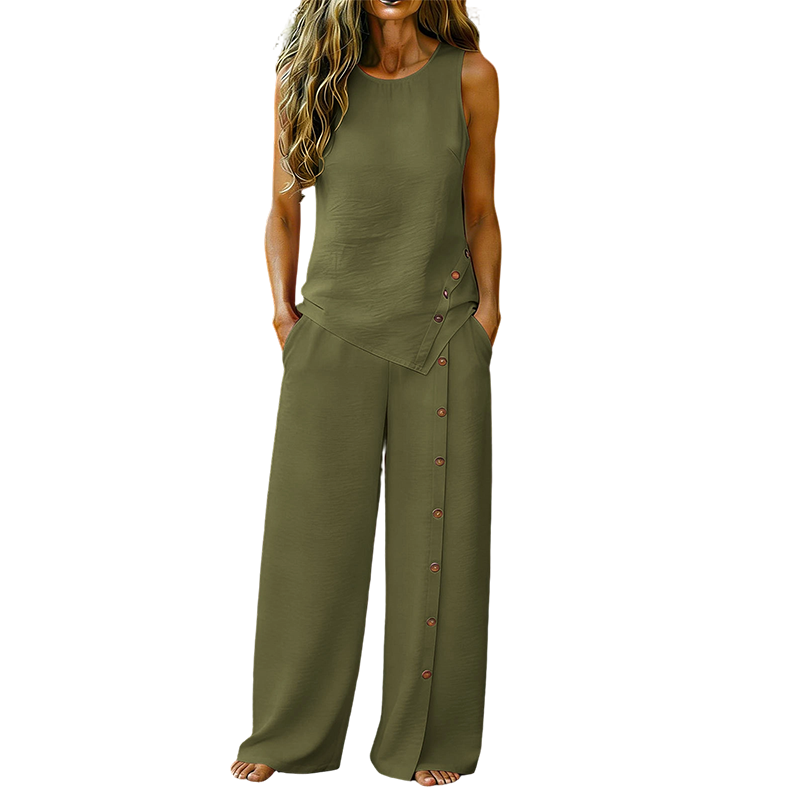 Women's two-piece set sleeveless top and wide-leg trousers breathable co-ord