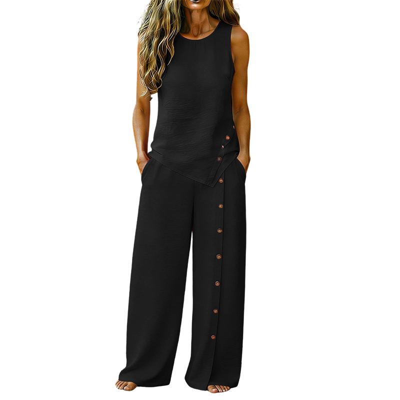 Women's two-piece set sleeveless top and wide-leg trousers breathable co-ord