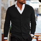 Men knit cardigan V-neck button front in dark red, casual style