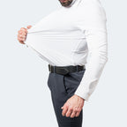 Men's wrinkle-free stretch dress shirt slim fit, available in Black, White and Light Blue