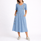 Striped midi dress with relaxed fit, lightweight everyday women's dress