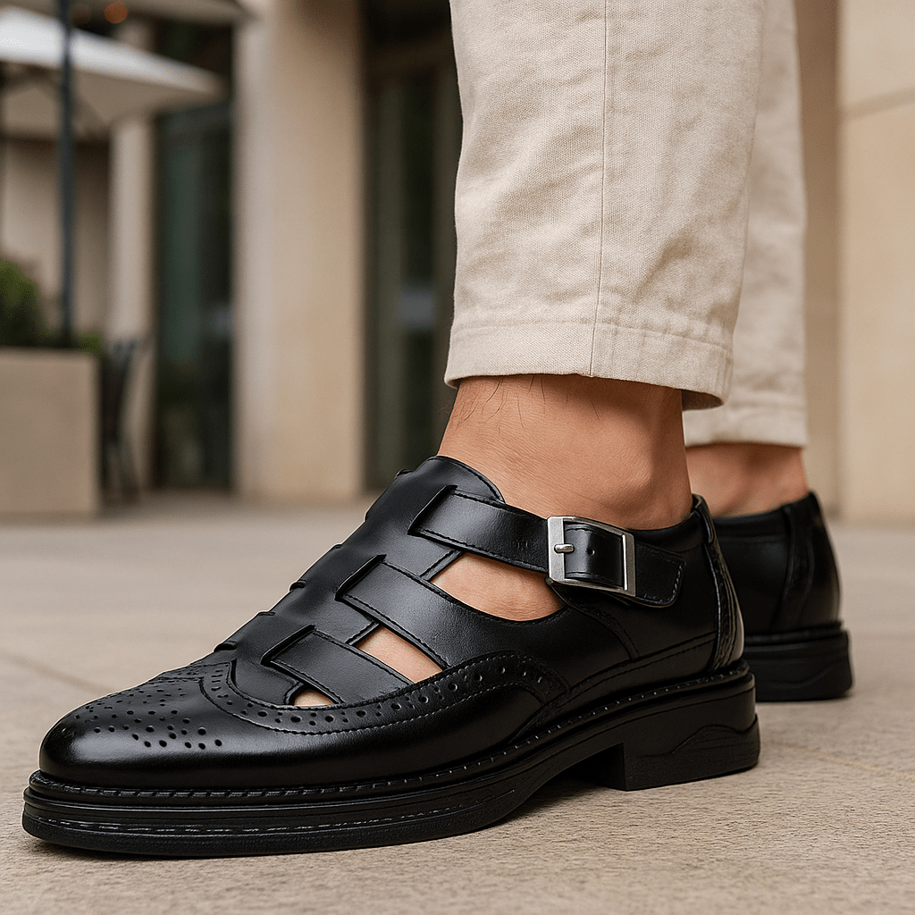 Slip-On Sandals | Men's Leather, Breathable Fit | Non-Slip Sole