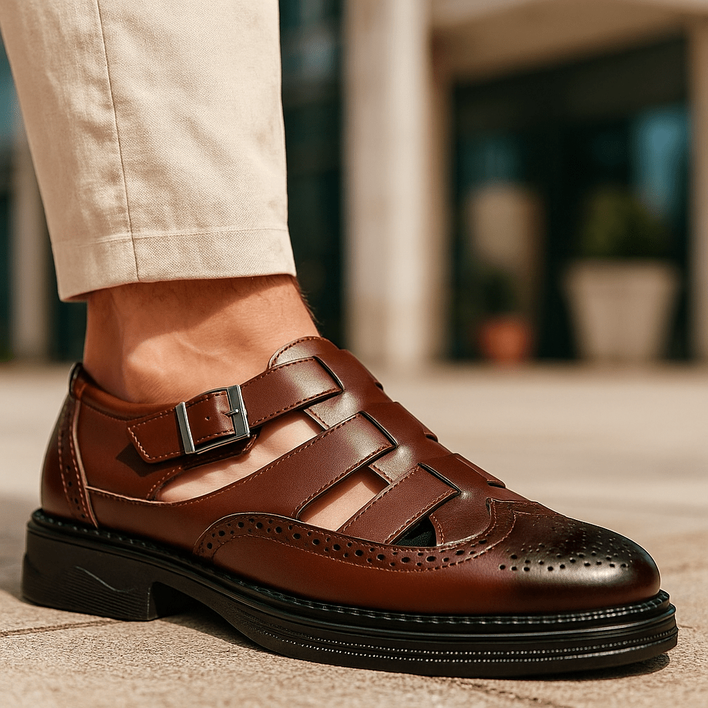 Slip-On Sandals | Men's Leather, Breathable Fit | Non-Slip Sole