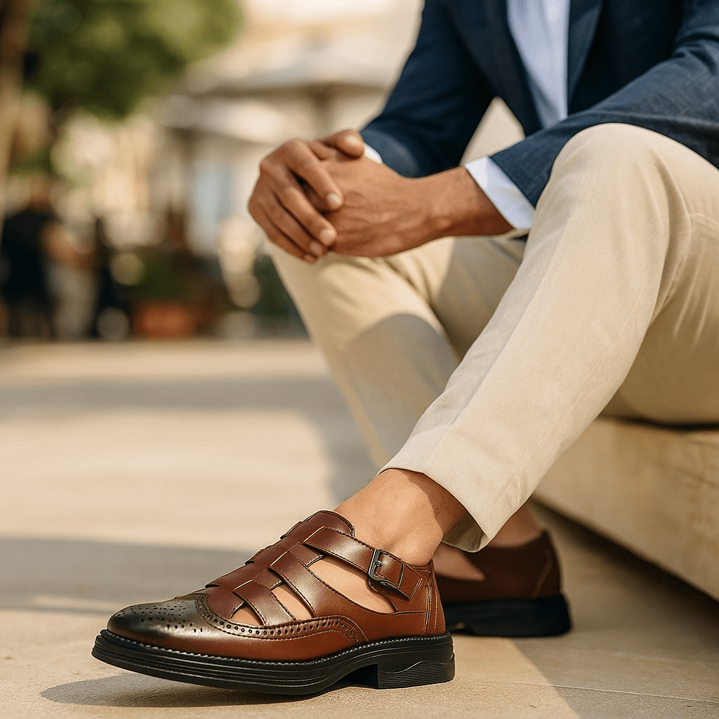 Slip-On Sandals | Men's Leather, Breathable Fit | Non-Slip Sole