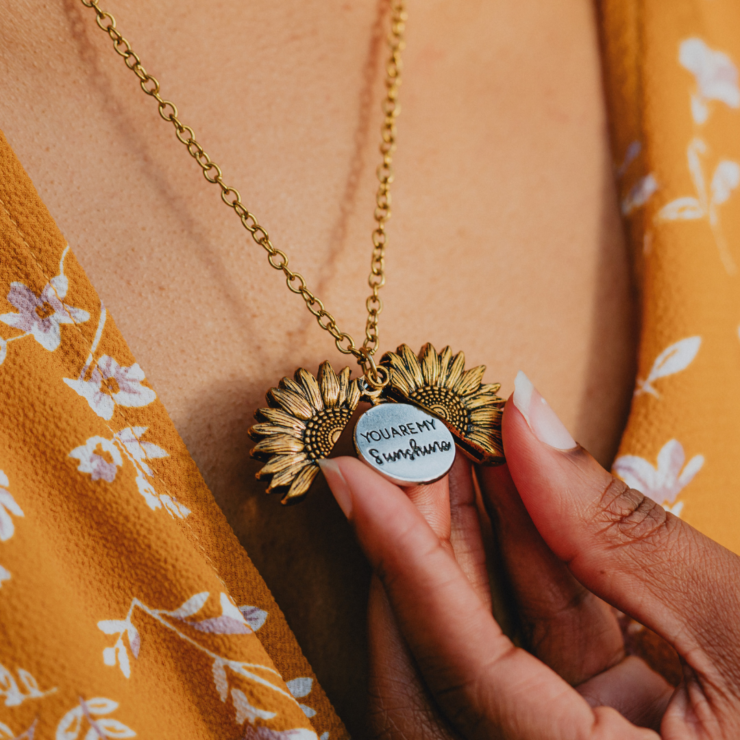 Women gold sun pendant necklace You Are My Sunshine delicate design