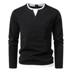 Men's Henley sweater long sleeve split neck solid colour casual top