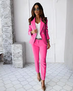 Women 2 piece suit set double breasted blazer and tailored pants for business
